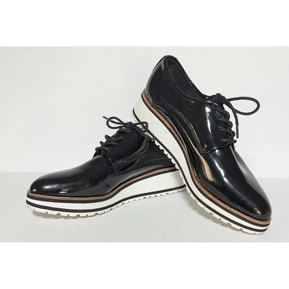 Aldo Women's Ereillan Oxfords Black Size 6.5M Faux Patent Leather Lace Ups - Picture 2 of 10